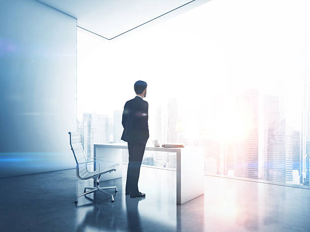 istock Businessman looking megalopolis through window 534634927