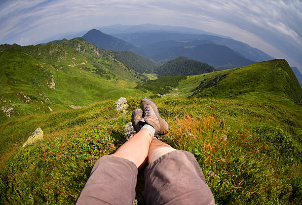 Woman  laying after mountain hiking,Carpathian,Ukraine