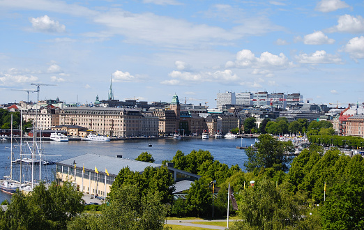Panorama of the Old Town  pier architecture in Stockholm, Sweden.