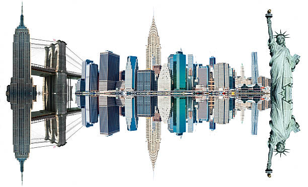 достопримечательности города нью-йорк, сша. изолированные на белый. - empire state building стоковые фото и изображения