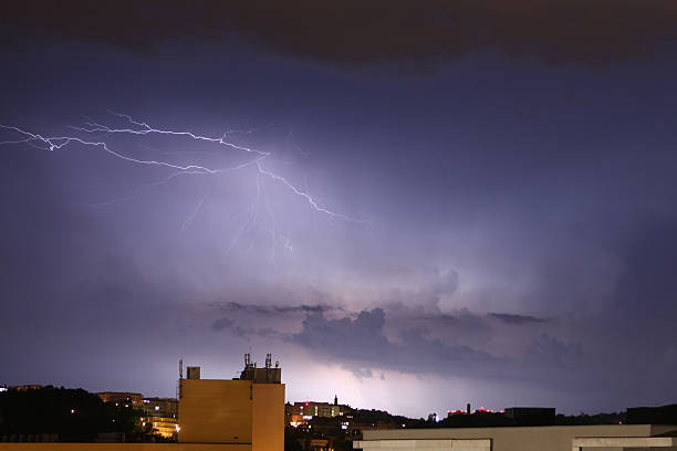 istock Night thunderstorm and lightning in Prague, Czech Republic. 534642287
