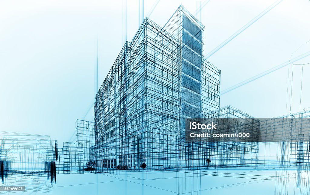 wireframe buildings Construction Industry Stock Photo