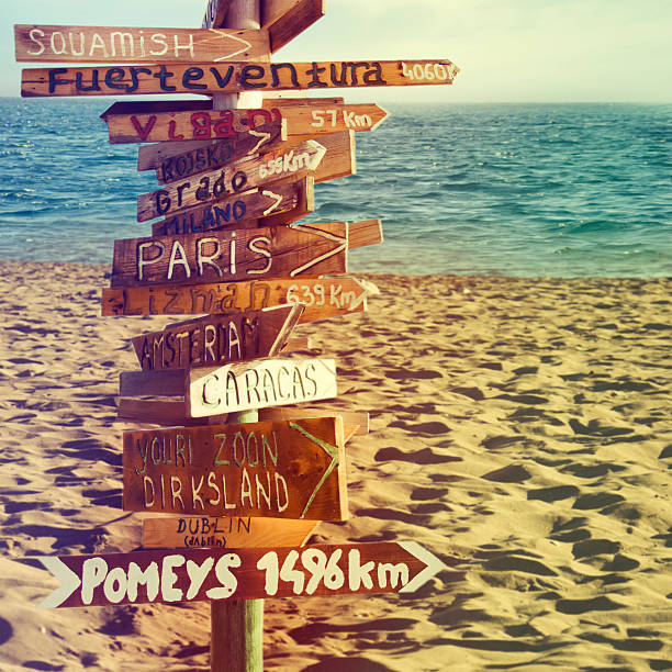 istock Direction signpost with distance to many different countries 534661449