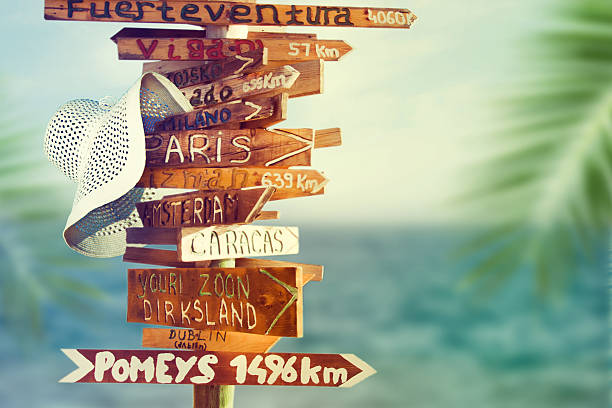 istock Direction signpost with distance to many different countries 534661453