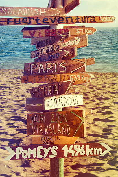 istock Direction signpost with distance to many different countries 534661457