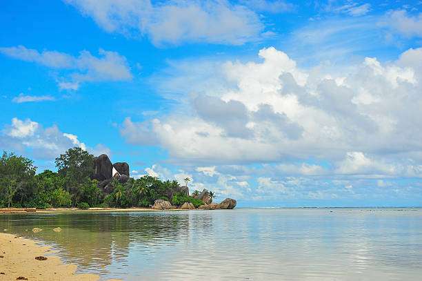 paradise island Dream seascape view, Seychelles doing the wave stock pictures, royalty-free photos & images