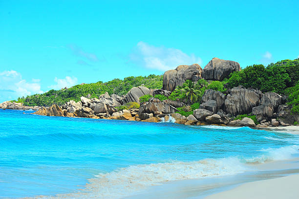 paradise island Dream seascape view, Seychelles doing the wave stock pictures, royalty-free photos & images