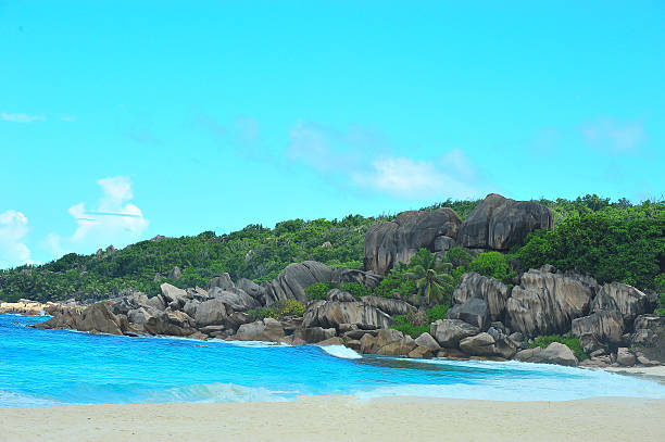 paradise island Dream seascape view, Seychelles doing the wave stock pictures, royalty-free photos & images