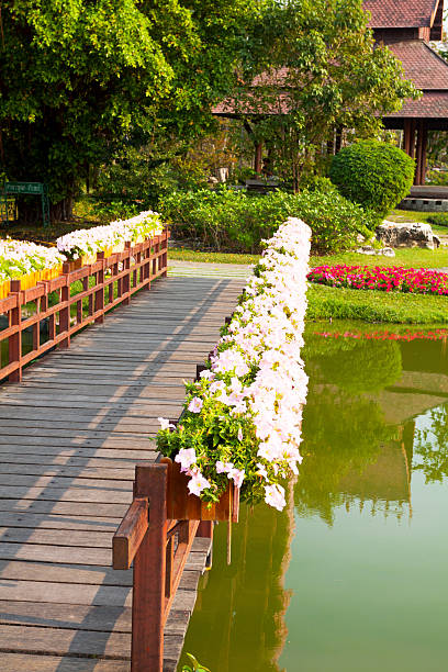 istock Flower decotaed wooden bridge 534665577