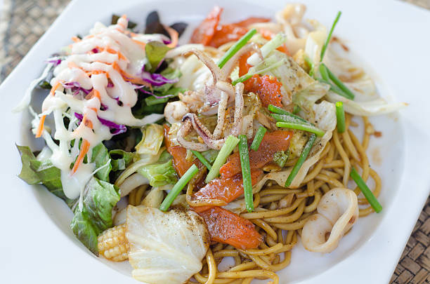 istock Stir fried spaghetti with teriyaki sauce and seafood 534666879