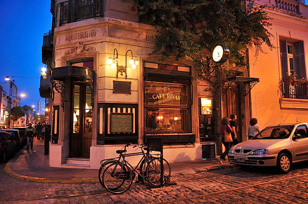 Night view of old Cafe, San Telmo, Buenos Aires, Argentina, stock photo