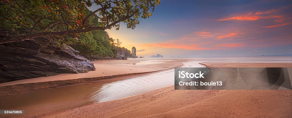 beautiful beach with colorful sky, Thailand beautiful beach with river and colorful sky at sunrise or sunset, Thailand 2015 Stock Photo