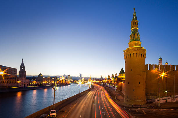 Moscow, Russia: Panorama of Kremlin in the evening stock photo