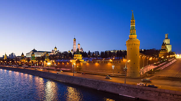 Moscow, Russia: Panorama of Kremlin in the evening stock photo