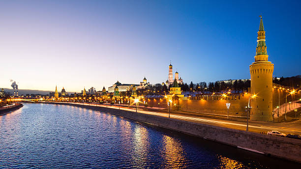 Moscow, Russia: Panorama of Kremlin in the evening stock photo
