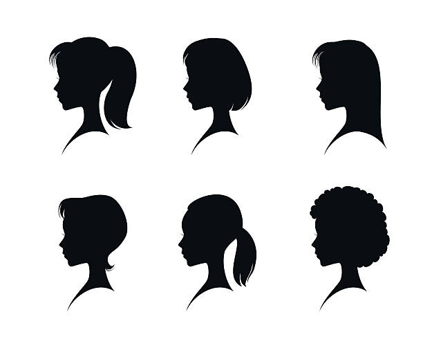 Silhouettes head girls Vector illustration of a silhouettes head girls topknot stock illustrations