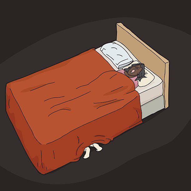 Hiding Under Snoring Woman's Bed Someone hiding under bend of snoring adult woman woman feet bed stock illustrations