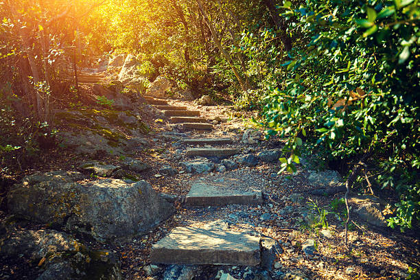 nietzsche weg, eze dorf, frankreich - friedrich nietzsche stock-fotos und bilder