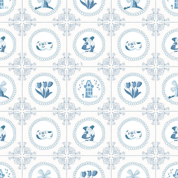 연속무늬, 네덜란드어 장식품 (deflt 블루 스타일) - delftware stock illustrations