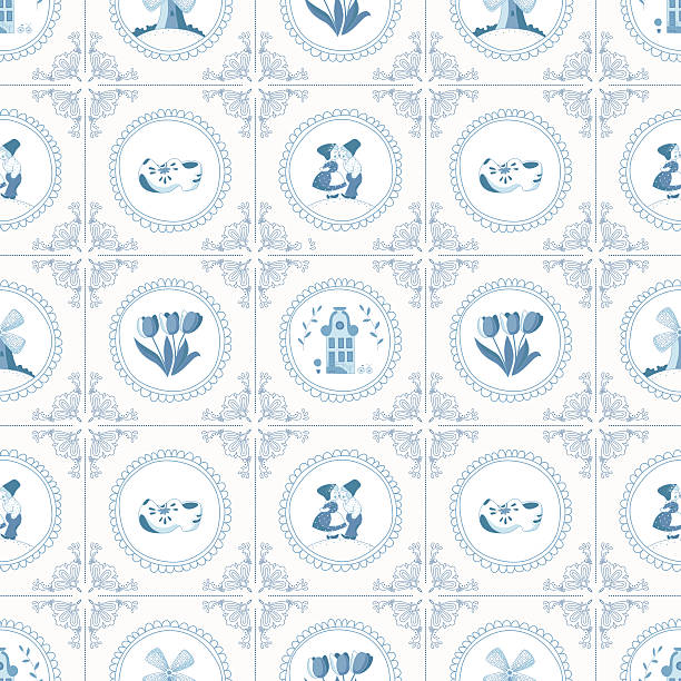 Seamless pattern with Dutch ornaments (Deflt blue style). EPS 10.
