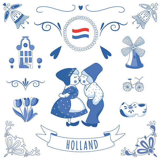 컬레션 네덜란드의 장식품 (deflt 블루 스타일) - delftware stock illustrations