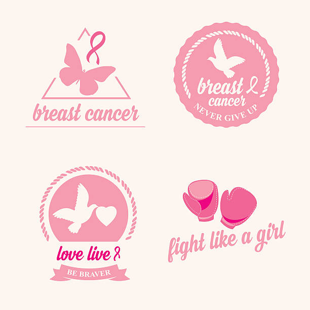 рак молочной железы набор наклейки. - beast cancer awareness month stock illustrations