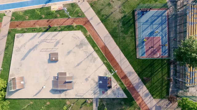 Top view of Skatepark and Basketball Court