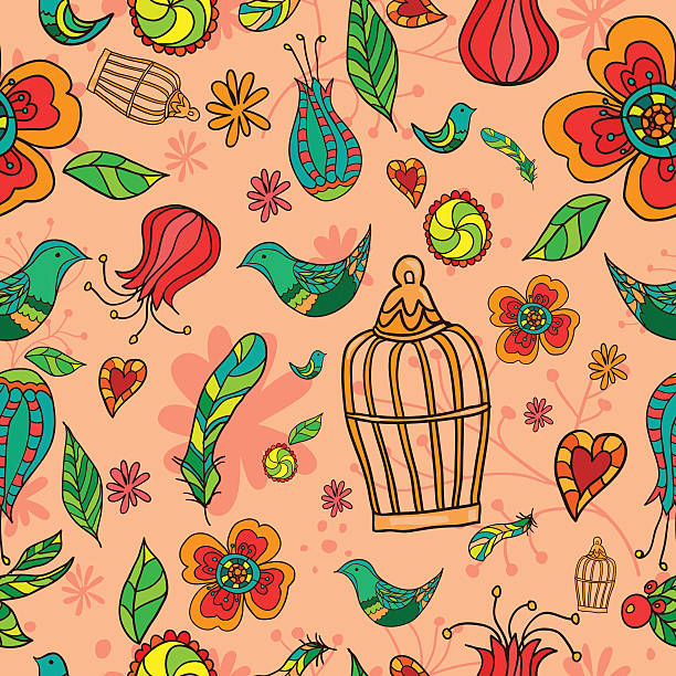 doodles nahtlose muster-illustration - flower floral pattern spring computer graphic stock-grafiken, -clipart, -cartoons und -symbole