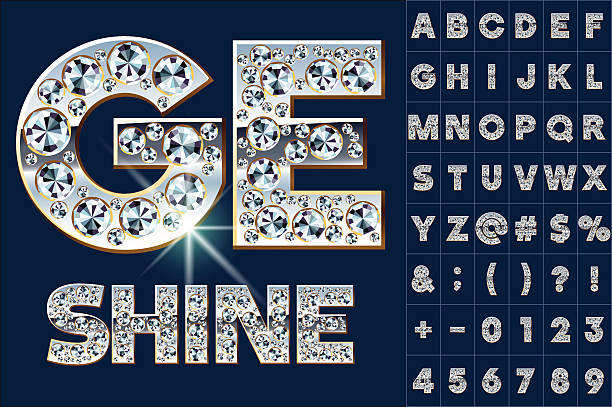 Ultimate alphabet of diamonds and platinum ingot Scalable vector set of letters, numbers and symbols in bold style for digital artwork and typography gem jewelry gold glamour stock illustrations