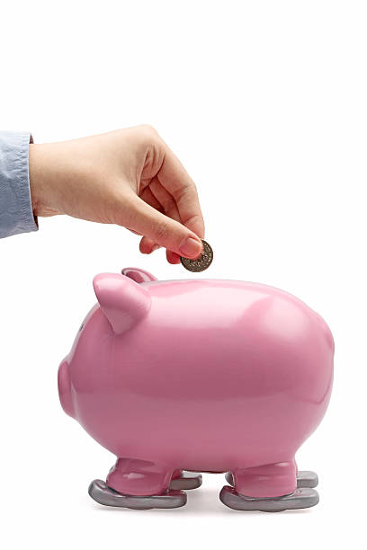 istock hand insert coin into  piggy bank 534717459