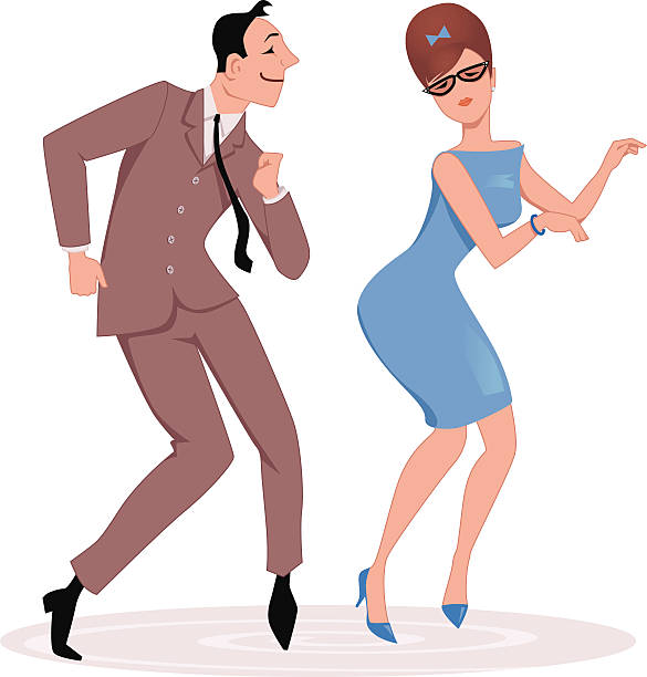 танец с перекрученным элементом - 1950s style couple old fashioned heterosexual couple stock illustrations