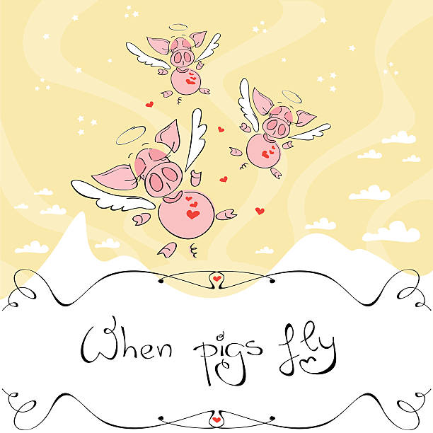 illustrations, cliparts, dessins animés et icônes de quand les cochons voleront. - when pigs fly