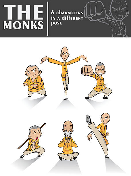 die mönche - shaolin stock-grafiken, -clipart, -cartoons und -symbole