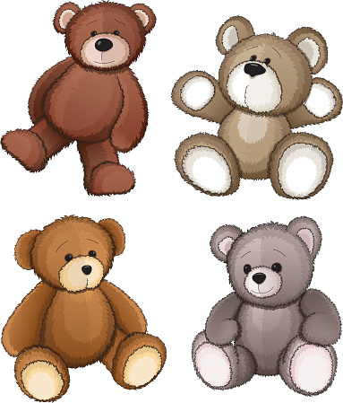 Four teddy bears on a white background. EPS10. Contains transparent objects