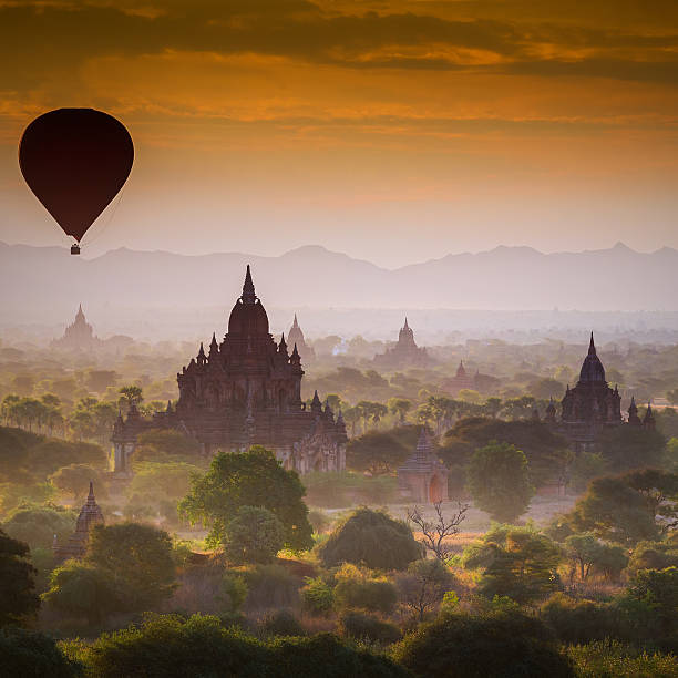 istock Hot air Balloon over Pagoda Fields 534721205