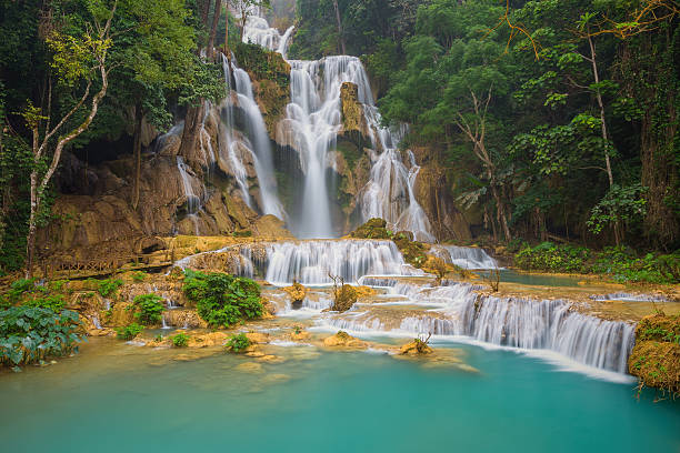 istock Kuang Si waterfall with blue minerals water in Luang Prabang 534721503