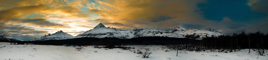 ushuaia argentina valley with mountains and sunset
