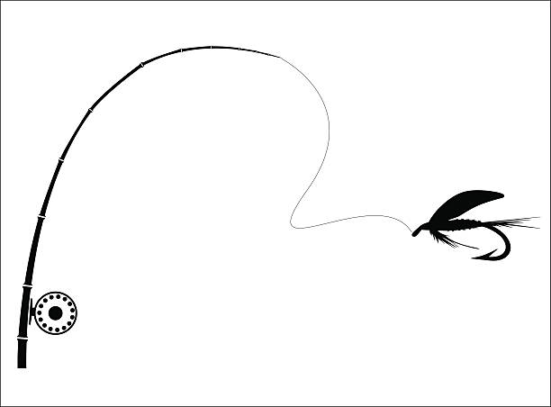 ilustraciones, imágenes clip art, dibujos animados e iconos de stock de caña de pescar en el telón de fondo blanco - pesca con mosca ilustraciones