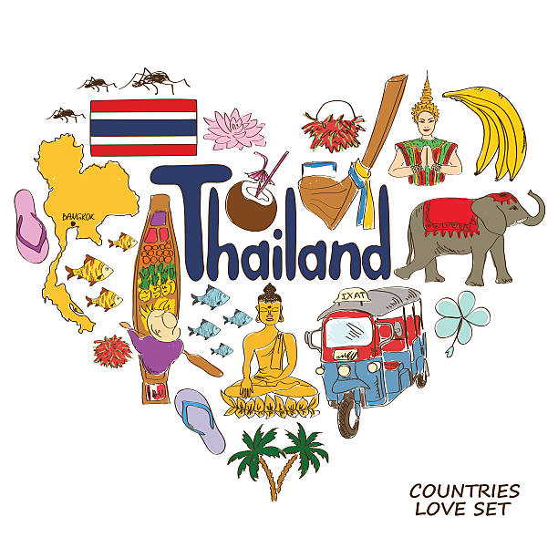 ilustrações de stock, clip art, desenhos animados e ícones de tailândia símbolos no conceito de forma de coração - lotus automobiles illustrations
