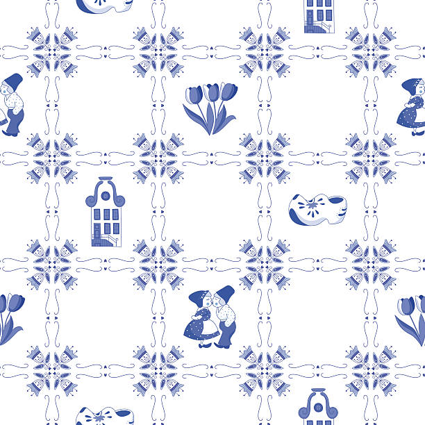 연속무늬, 네덜란드어 장식품 (deflt 블루 스타일) - delftware stock illustrations