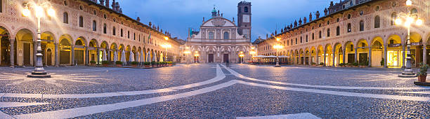 Piazza Ducale, Vigevano, wide panorama. Color image stock photo