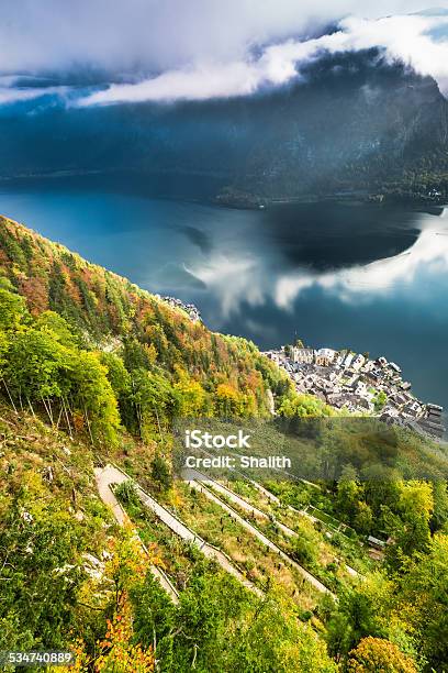 View Of Hallstatt From The Top Of Mountain Stock Photo - Download Image Now - 2015, Austria, Autumn