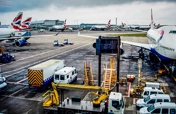 London, UK - May 14, 2007: British Airways Boeing 747 being serviced at London Heathrow Terminal 4.