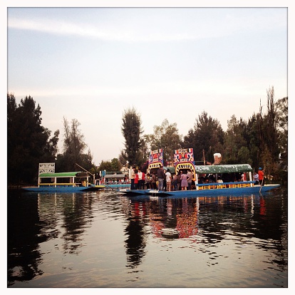 Xochimilco, Mexico - December 30, 2014: Traffic on the canals of Xochimilco, the \