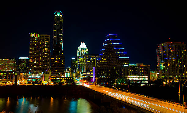 istock Long Exposure Over Congress Bridge Austin Skyline at Night 534743529