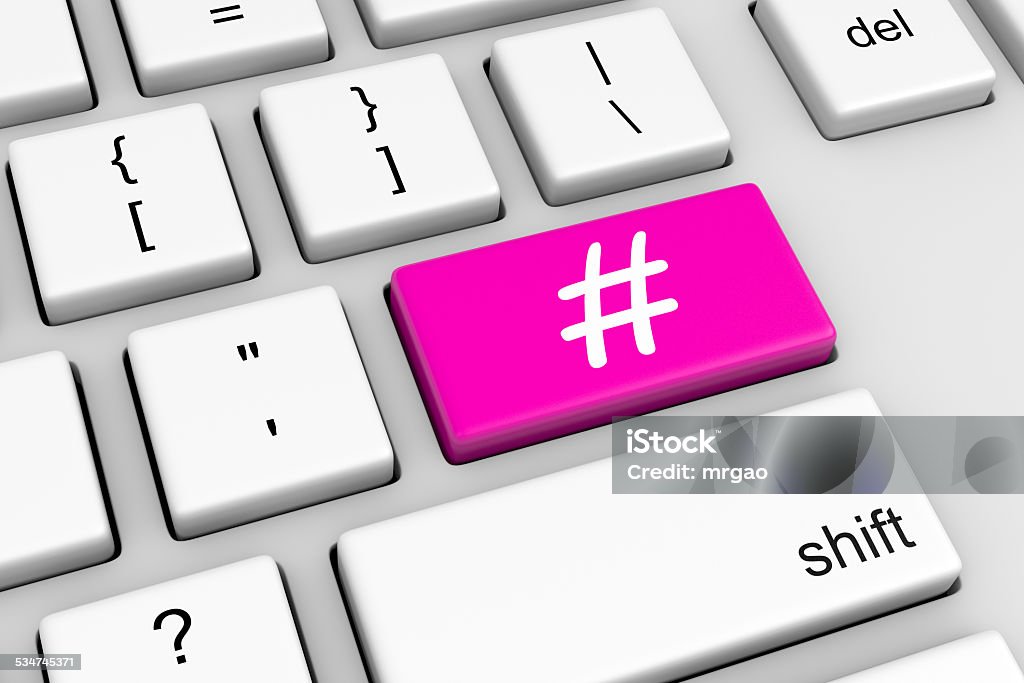 Online Tweet Computer Keyboard with Hashtag Symbol Button Illustration 2015 Stock Photo