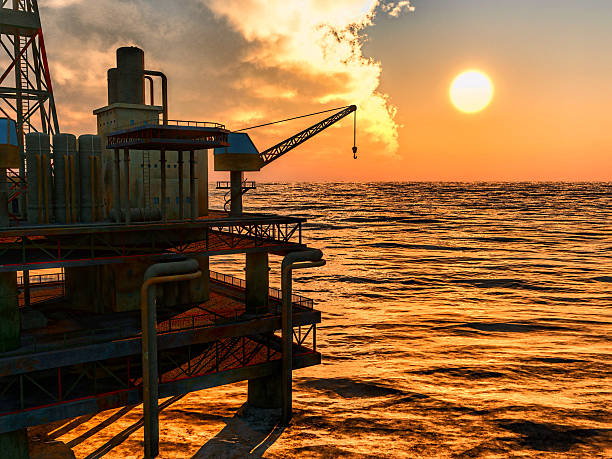 Oil rig  platform Oil rig  platform at sunset oil pump incomplete rough oil stock pictures, royalty-free photos & images