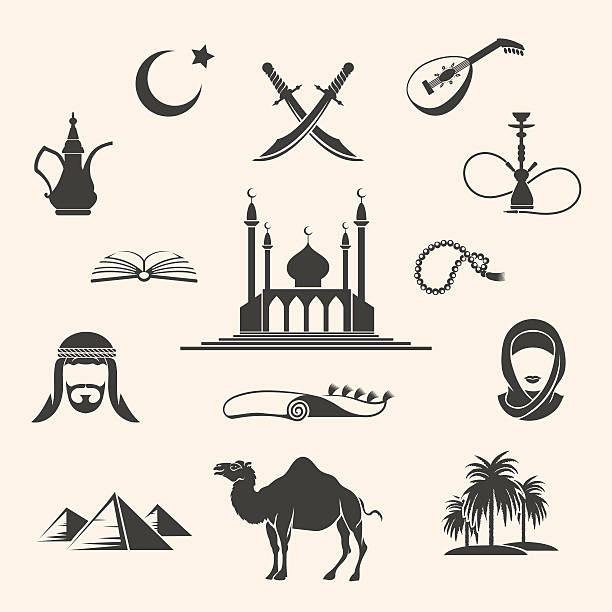 Arabian icons set Set of Arabian or Middle East black icons. Vector illustration turkey middle east stock illustrations