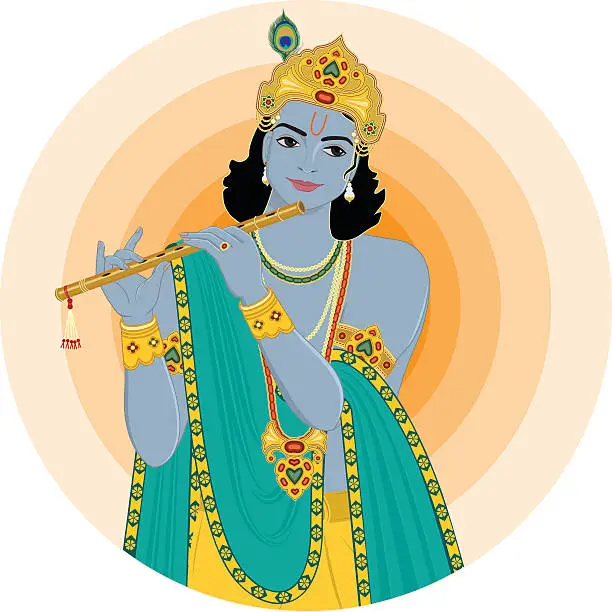 Vector illustration of Krishna playing flute