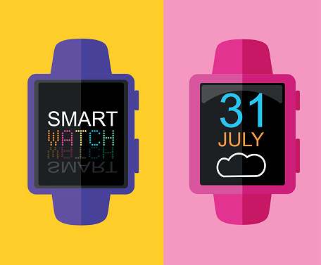 Colorful Modern Trandy Smart Watch. Sportwatch. Concept Flat Design. Vector Illustration.